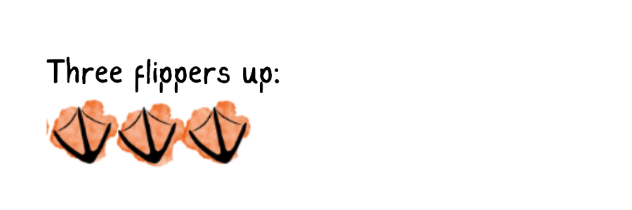 Image shows three raised duck flippers and says "Three flippers up."